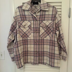 Plaid Utility Jacket in Cream and Purple